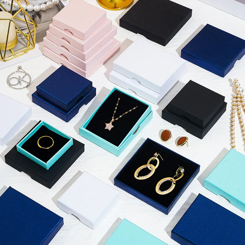 Wholesale YTYU-t01 Custom Cardboard Paper Lid And Base Jewelry Gift Box With Flocking Foam Insert For Earring Ring Necklace