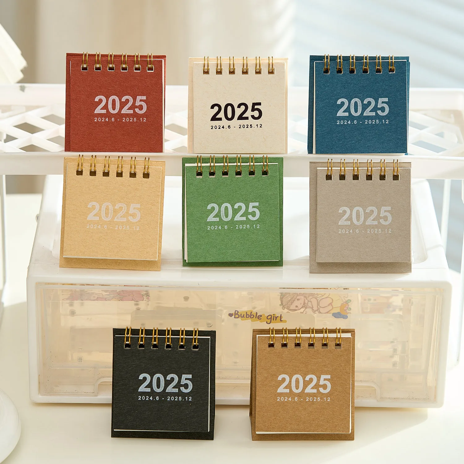 Factory Custom Printing Calendar Embossing Art Paper Office 2025 New Style Mini Small Desk Calendar With Metal Coils