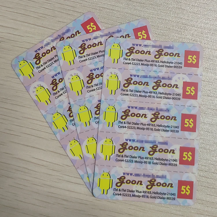 
China multi-pin custom recharge prepaid scratch off phone card printing 