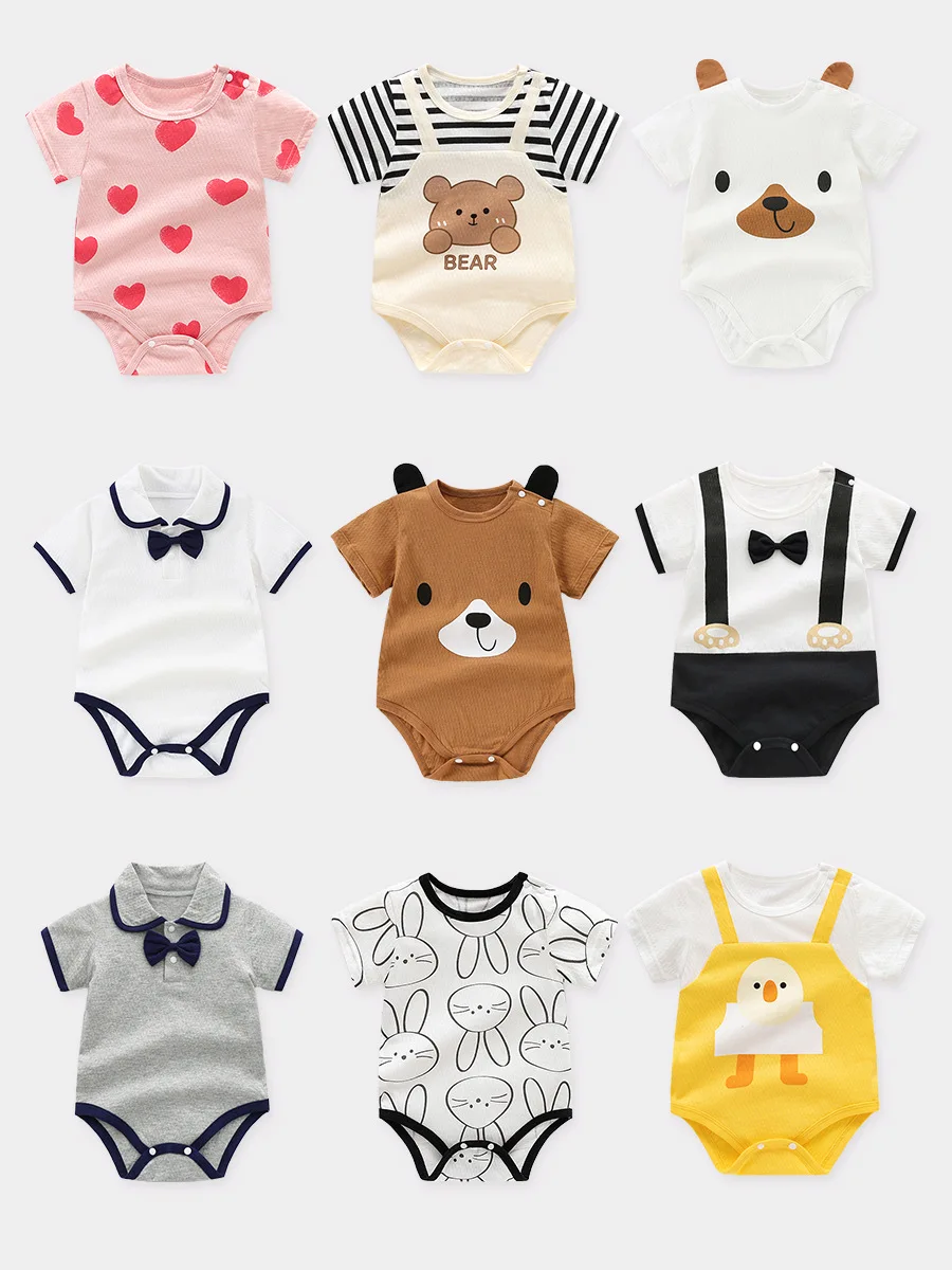 wholesale Baby short sleeved thin summer romper clothing for girls kids bodysuit vintage cotton rompers