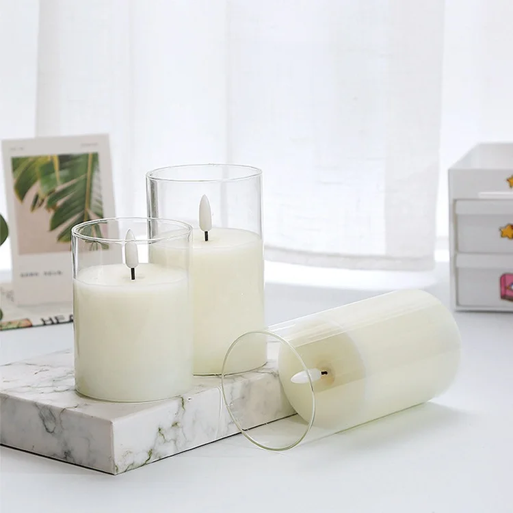 2022 hotsale home decoration 3d real flame pillar remote control flameless led candle