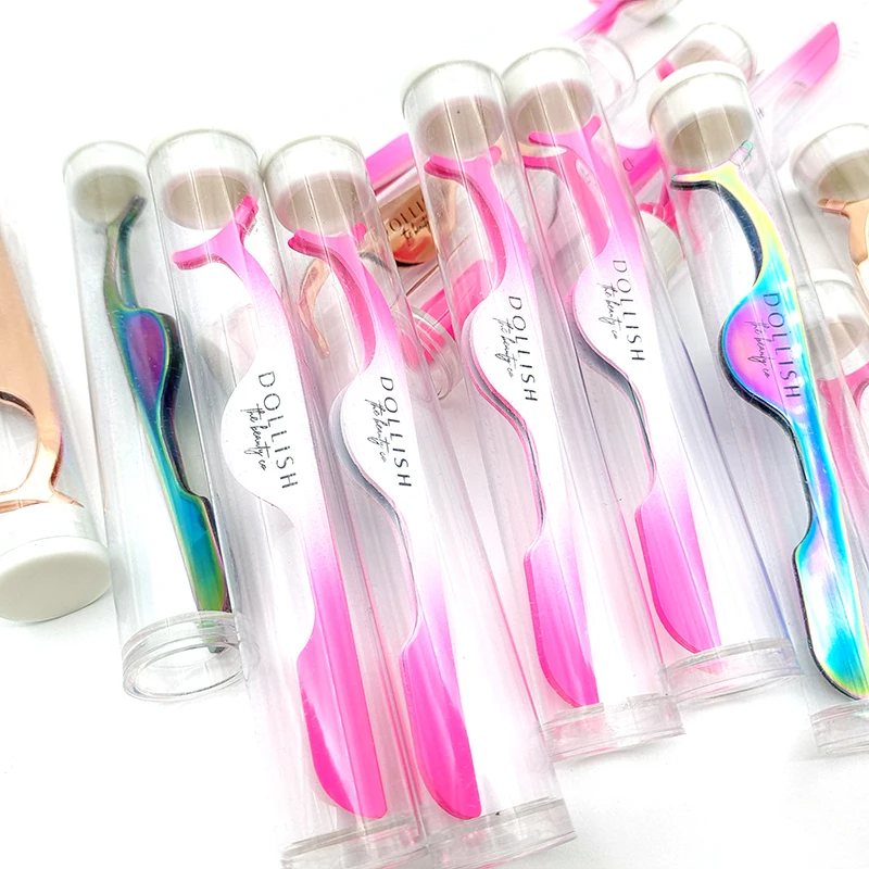 Small MOQ Custom Logo Lashes Applicator  Stainless Steel Lash Extension Tweezers Eyelash Tweezers Private Label
