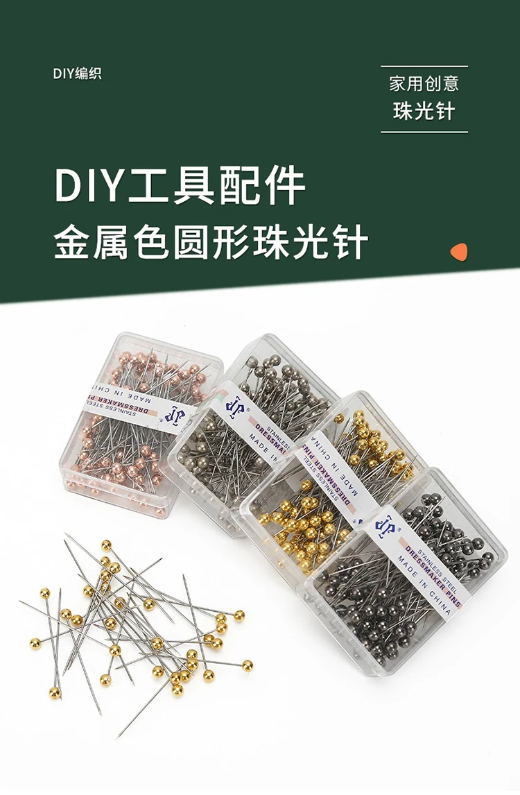 100Pcs/Box 38cm Colorful Round Pearl Head Needles Stitch Straight Push Sewing Pins For Dressmaking DIY Sewing Positioning Tools