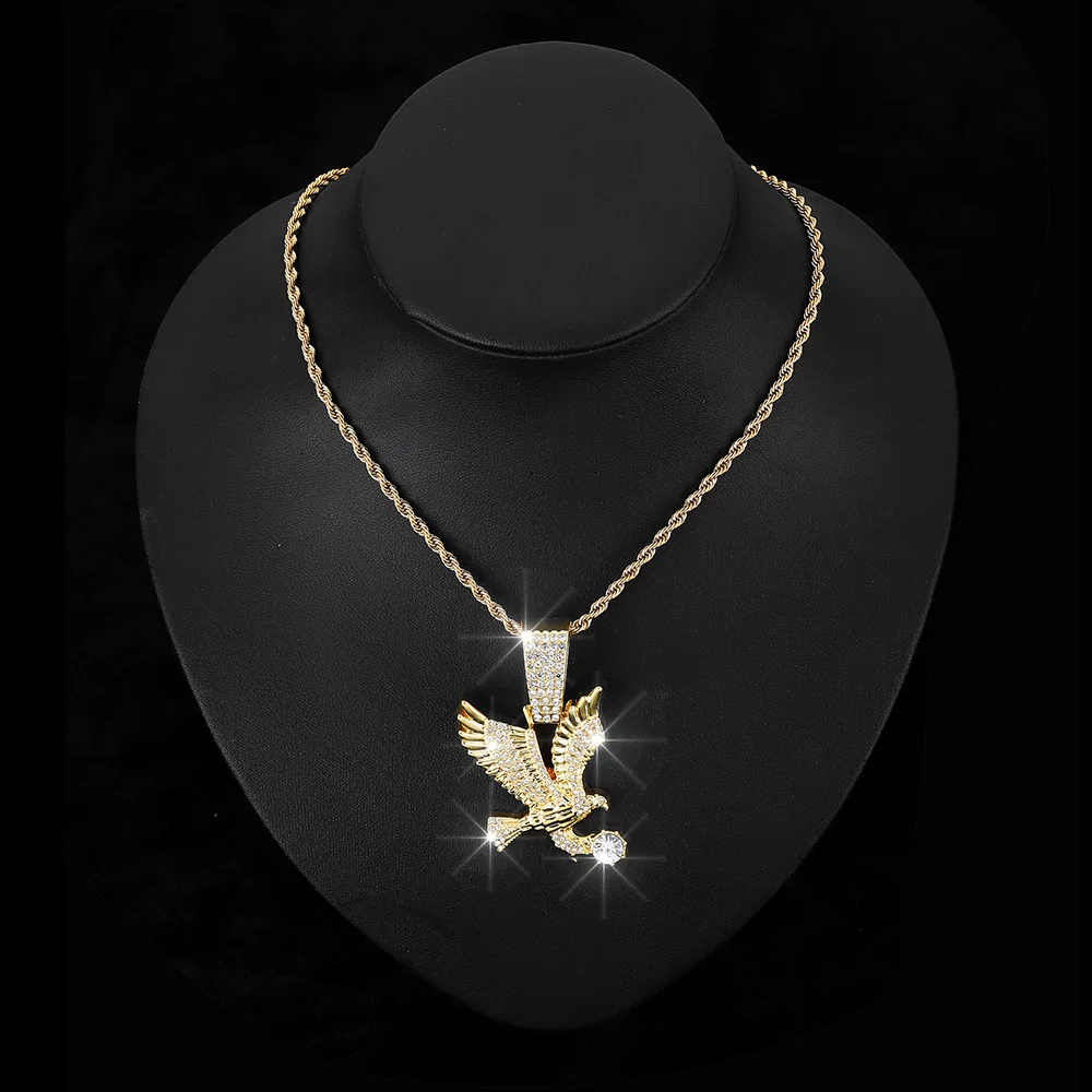 High Quality 18k Gold Plated Stainless Steel Falcon Eagle Necklace Jewelry Luxury Bling Zircon Stone Necklace for Women