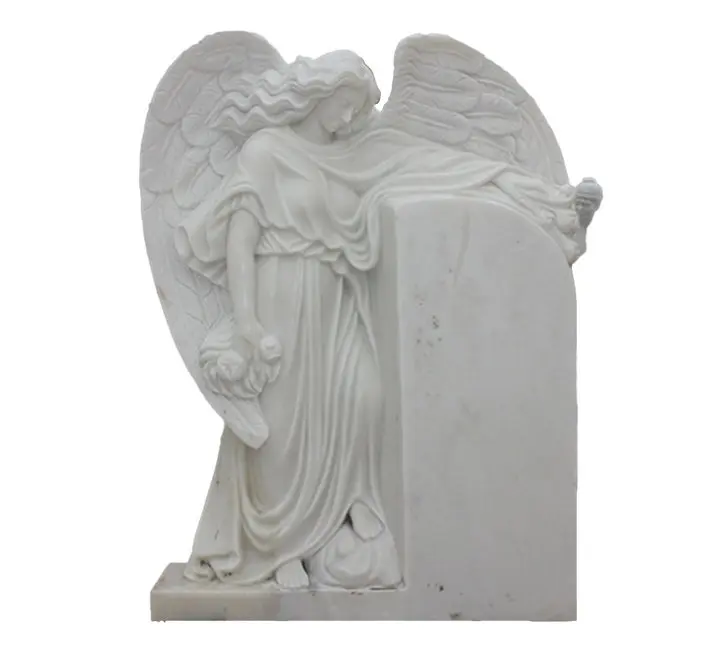 European Style White Marble Cemetery Angel Headstones Monuments Sculpture
