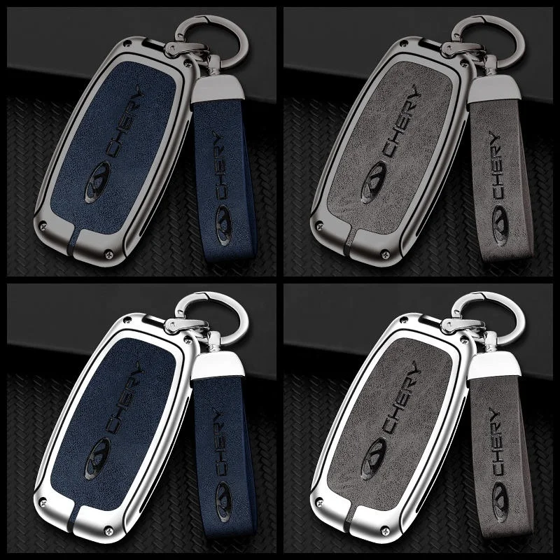 Factory Hot Selling Zinc Alloy Leather Smart Car Key Case Cover For Chery Tiggo 7 Tiggo 8 Pro 8 Plus Arrizo 5 Remote Keychain