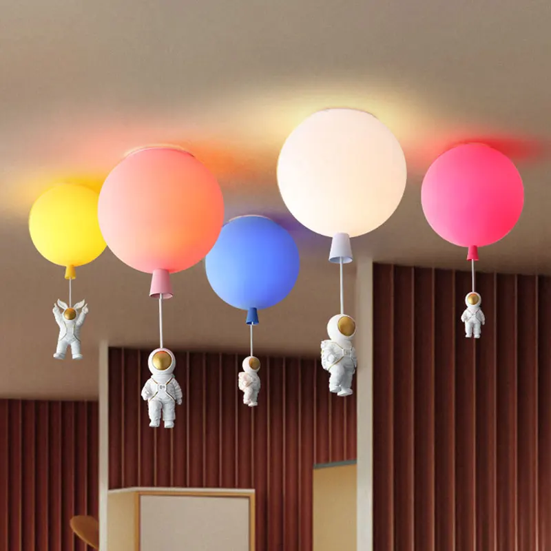 Creative Cartoon Kid Bedroom Colorful Bubble Ceiling Light with Astronaut Chandelier Lamp E27 Bulb