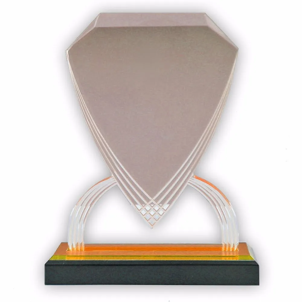 Customizable Transparent 8-3/4 Inch Acrylic Shield Trophy Clear Crystal Medals and Trophies with Black Base