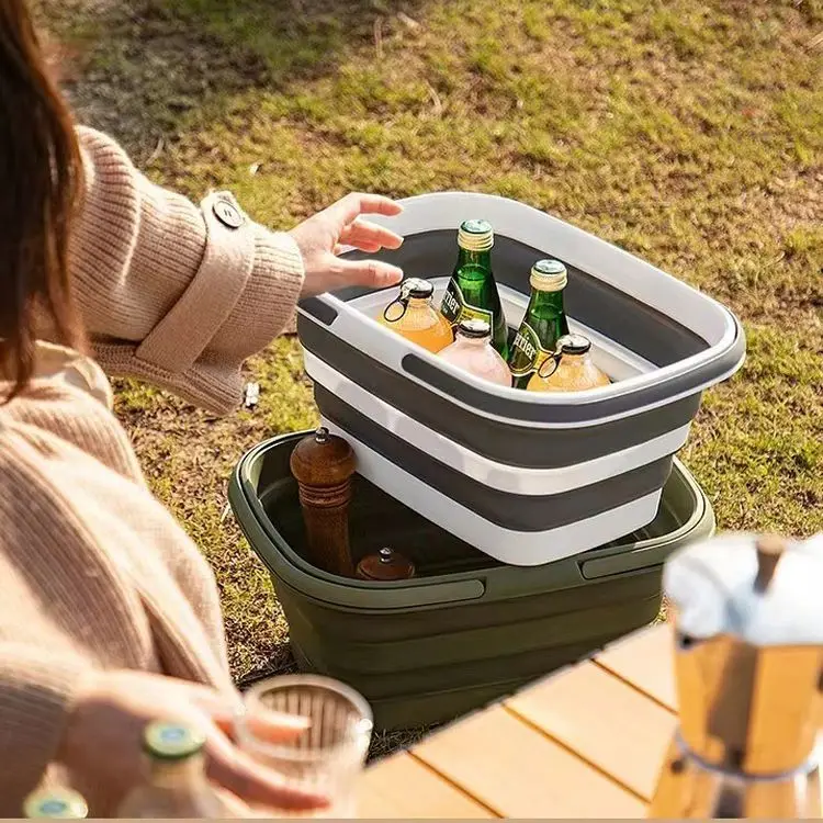 Durable Camping Foldable Storage Bucket Light Brown/Green/White And Gray Storage Bucket Portable Camping Storage Bucket