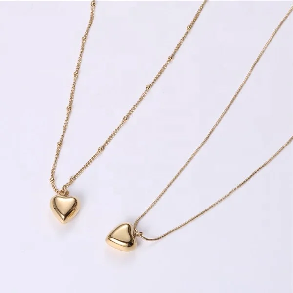 Hot Selling Women Ball Snake Chain 18k Gold Plated Heart Pendant Necklace Minimalist jewelry