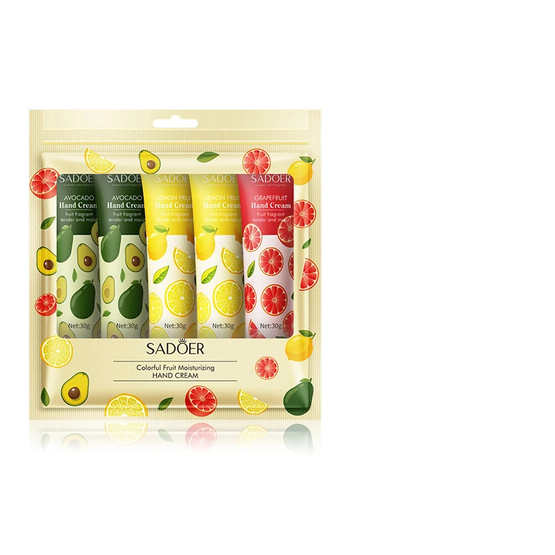 SADOER 5pcs Fruit Plant Extract Hand Cream Suit Moisturizing Nourishing Hand Cream Lotion Set