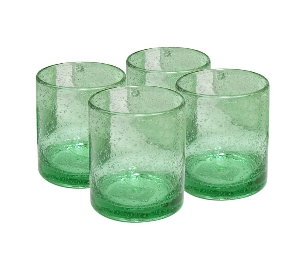 Colored Bubble Blue Glass Tumbler set of 4 Custom logo high quality glass shot glasses mini liquor drinking cup whiskey glass