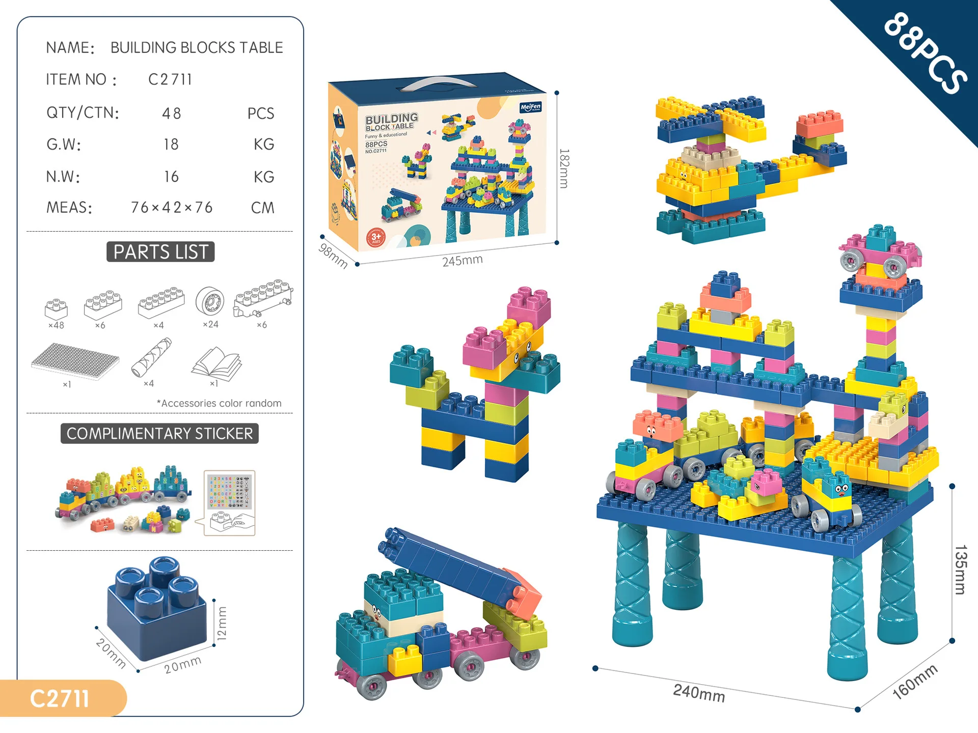 Unisex DIY Educational 3D Puzzle Bricks Set Plastic Building Block with Desk Game Toy Kids Assemble Cartoon Model Brain Training