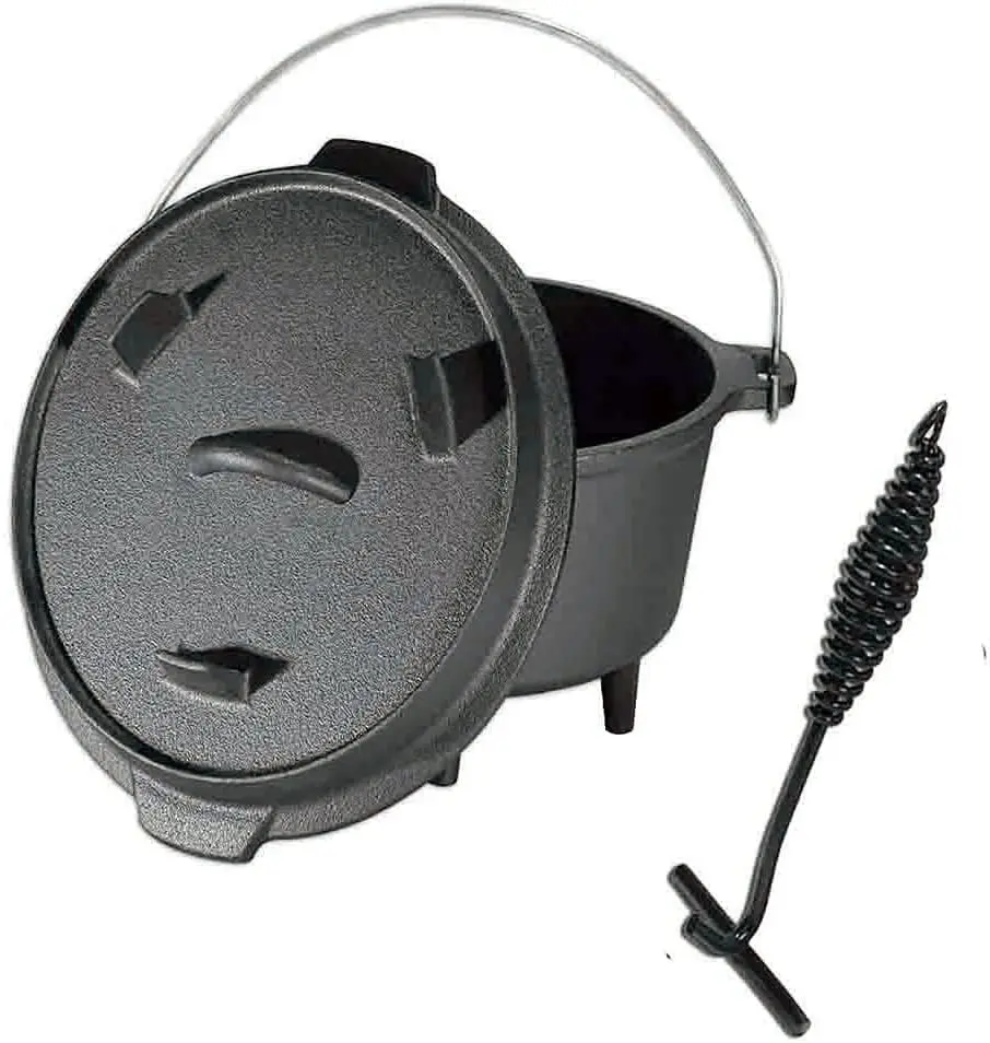 Cast Iron Camping Cookware Classic Round Shape Outdoor Dutch Oven Three Legs Cast Iron Ducth Oven