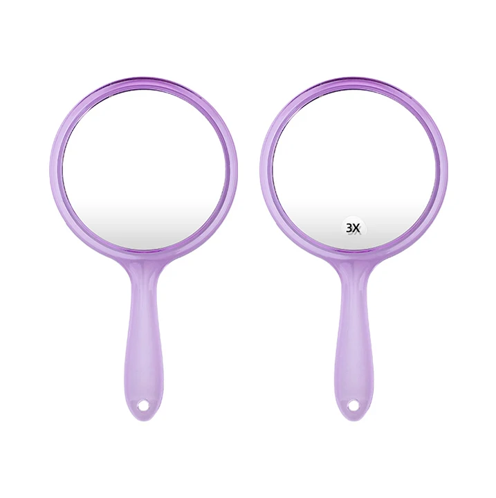factory custom personalizado espejo de maquillaje mano desktop round handheld makeup mirror with purple frame for studio