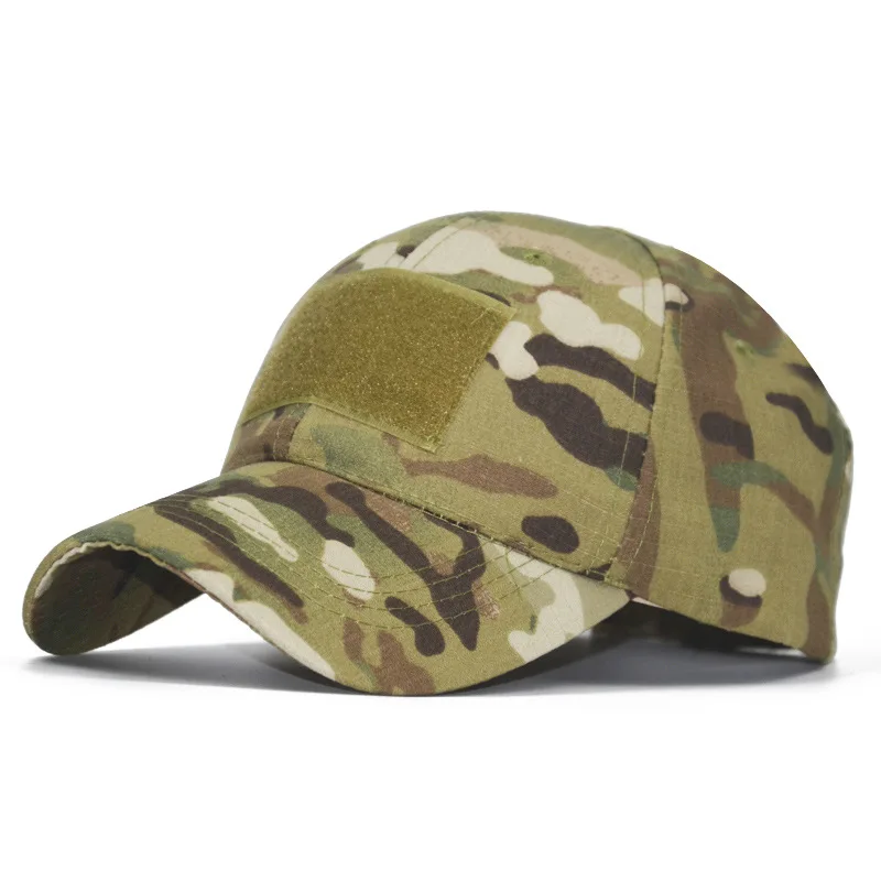 Custom Adjustable Outdoor Cotton Embroidery Cap Tactical Camouflage Baseball Cap, hook and loop backing Camping Caps Hats