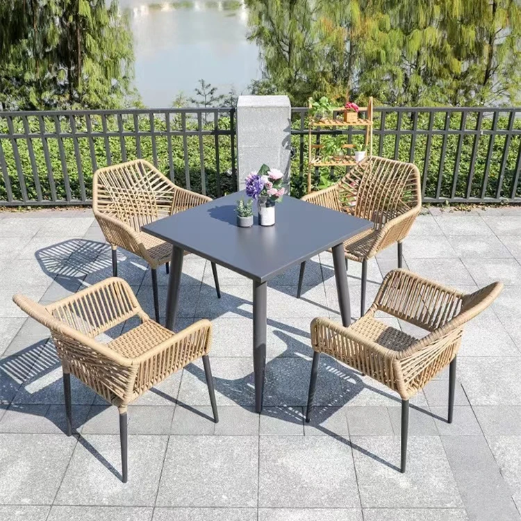 Great Solid wooden teak Good Garden furniture design PE rattan  wicker handwoven  outdoor dining set