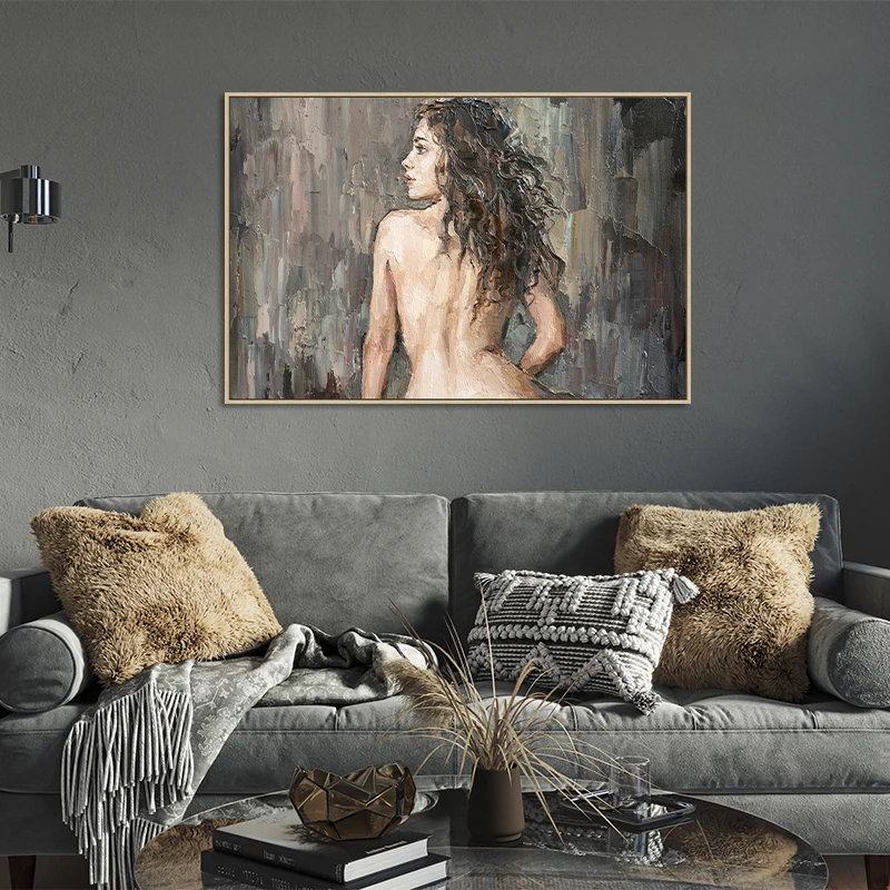 Canvas Wall Art for Bathroom Bedroom Decor Abstract Sexy Smiling Nude Woman Framed Wall Art Girls Room Decoration