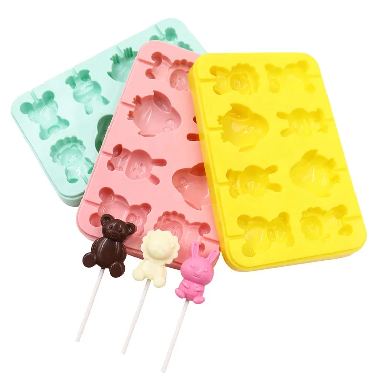 Custom Food Grade Handmade Silicone Chocolate Mold With Lid Diy 8-Cavity Cartoon Animal-Shaped Lollipop