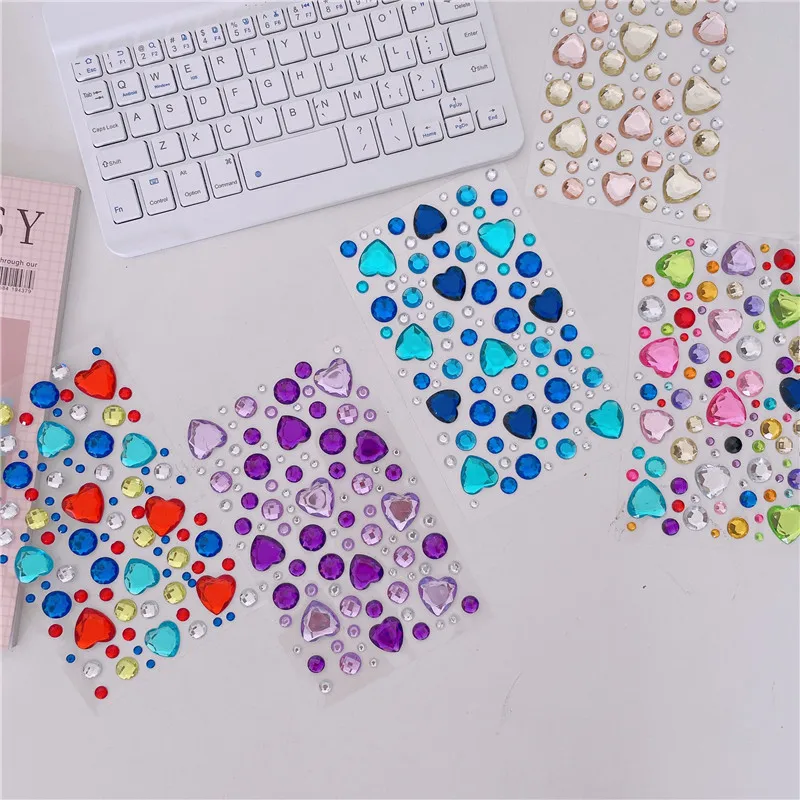 Custom Multi color self adhesive rhinestone shaped crystal diamond gem stickers