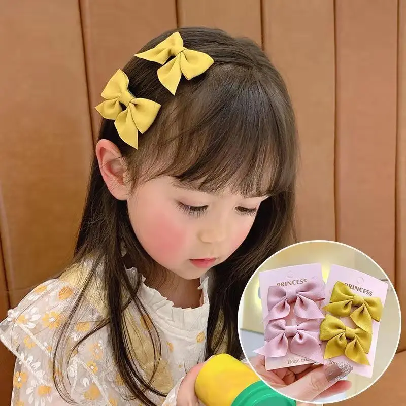 Ins Hot Selling Kids Bow Hair Clips Set Cute Plain Color Bows Hairpin Barrettes Baby Girl Hair Accessories