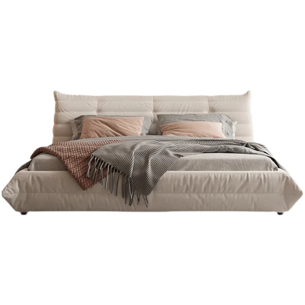 Italian Nordic Queen Size Double White Bed New Design Fabric Platform Wooden King Size Bedroom Furniture With Storage