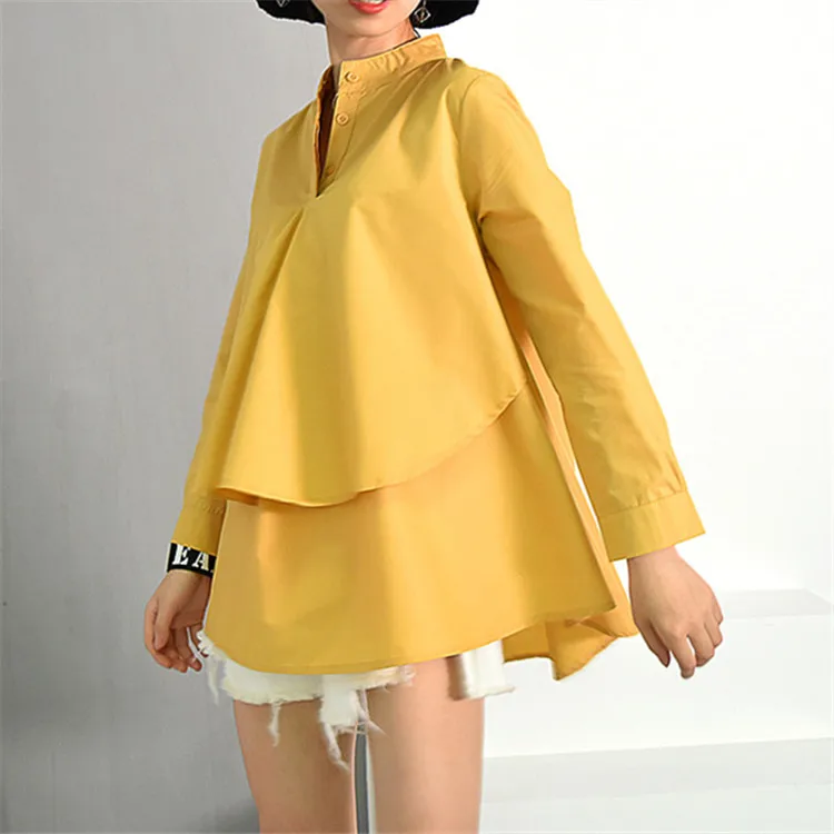 Shirts For Women Summer Stand Collar Ladies Shirts Long Sleeve Casual Loose Big Size Tops Double-Deck Shirt Women Blouse