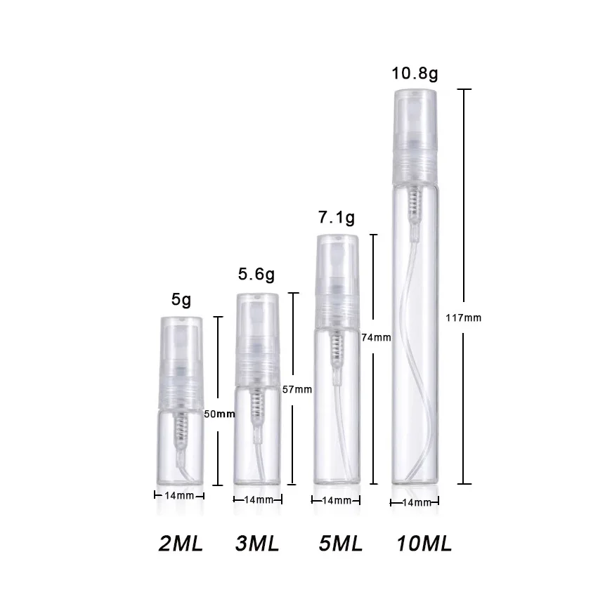 2ml 3ml 5ml 10ml mini clear glass perfume bottle spray press pump perfume filling container