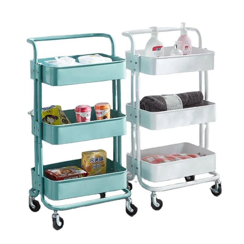 Hot Sale 3 Tier Modern Kitchen Storage Metal Trolley Rack With 360 Degree Wheel For Ding Room