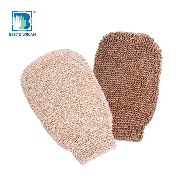 Best&Wecan Custom Reusable Natural Hemp Scrubber Body  Mitt Bath Exfoliating Glove
