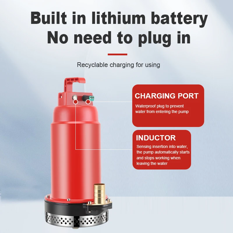 Lithium battery inductive charging submersible pump 12v 250W 0.33PH high lift large flow DC submersible pump