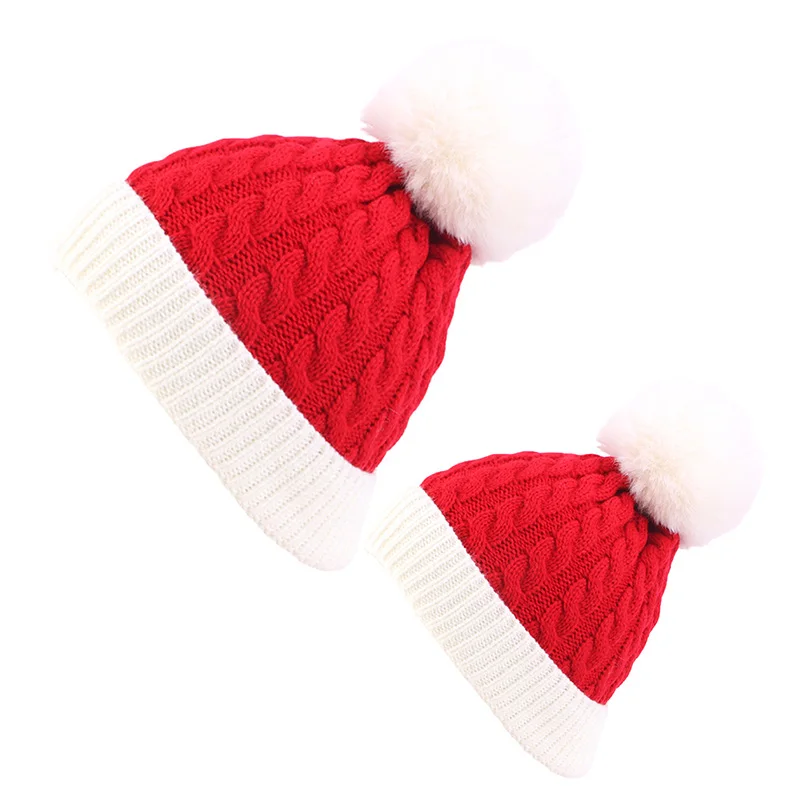 Mommy And Baby Winter Hats Two Pieces/Set Knitted Color Block Fashion Christmas Style Hats