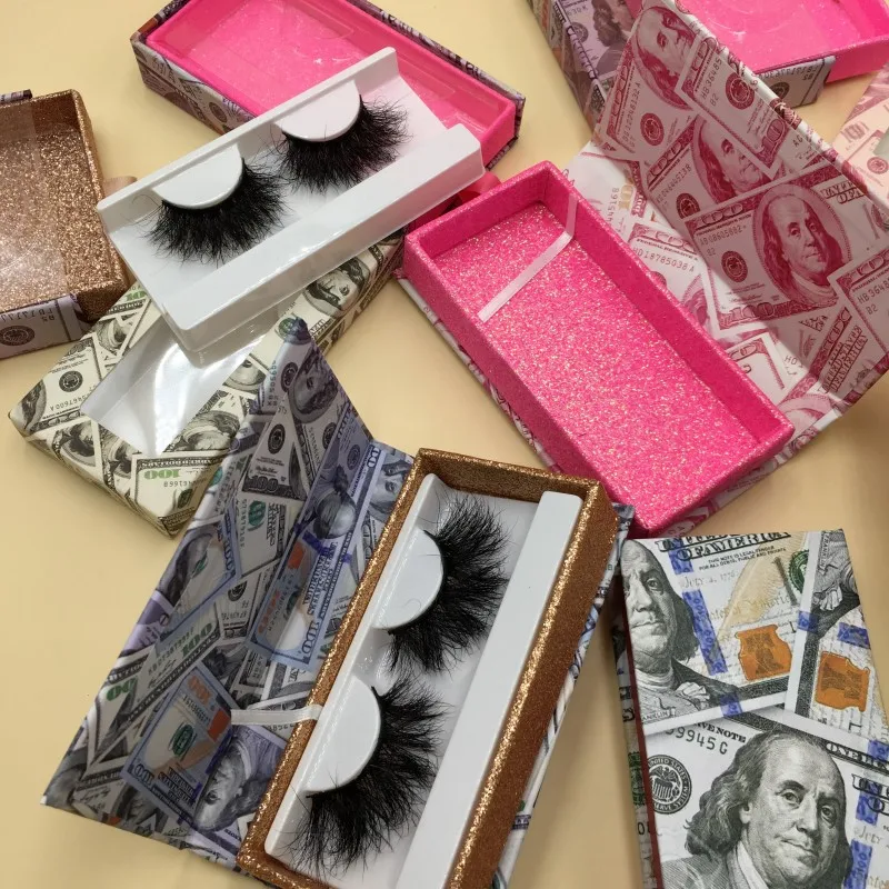 Drop Shipping Available Money Lashes Box Magnetic Soft Paper Box Pink and Black Pull and Push Eyelash Box