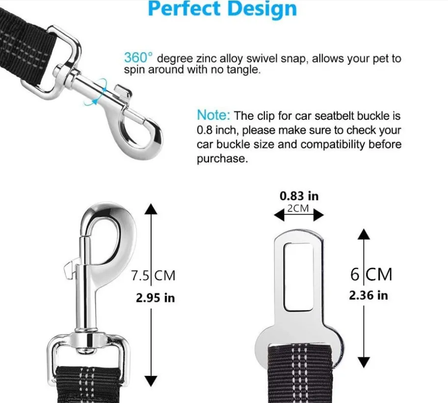 Retractable Safety car seat belt leash for dog travel set with metal buckle Reflective 2023 new product accessory