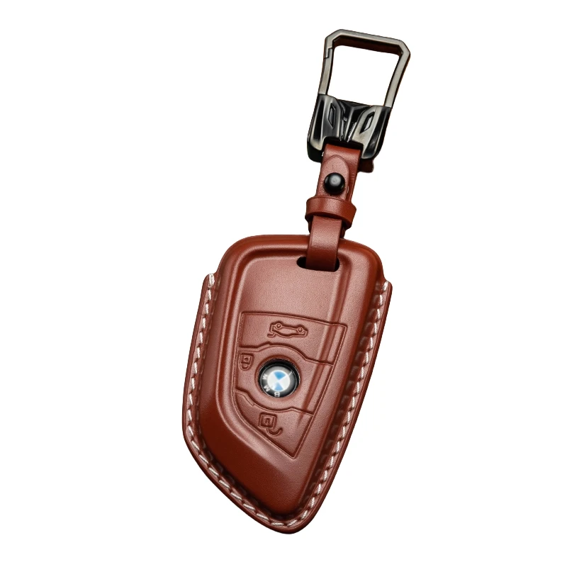 Car key Bag Cow Leather Key Case Remote Control Leather Protective Case Buckle Accessories for BMW