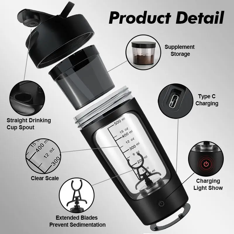 Wholesale  Custom Gym Electric Auto Tornado Mixer Protein Plastic Factory Bpa Free Self Stirring Bottle\/\/