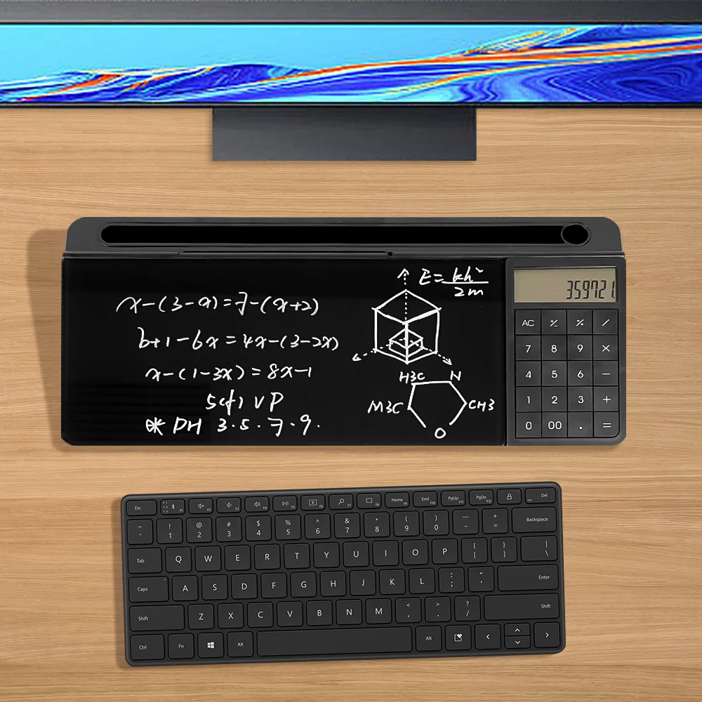 Customize Logo Dry Erase Black Glass Desktop  Keyboard Whiteboard Calculator Notes With Lamp
