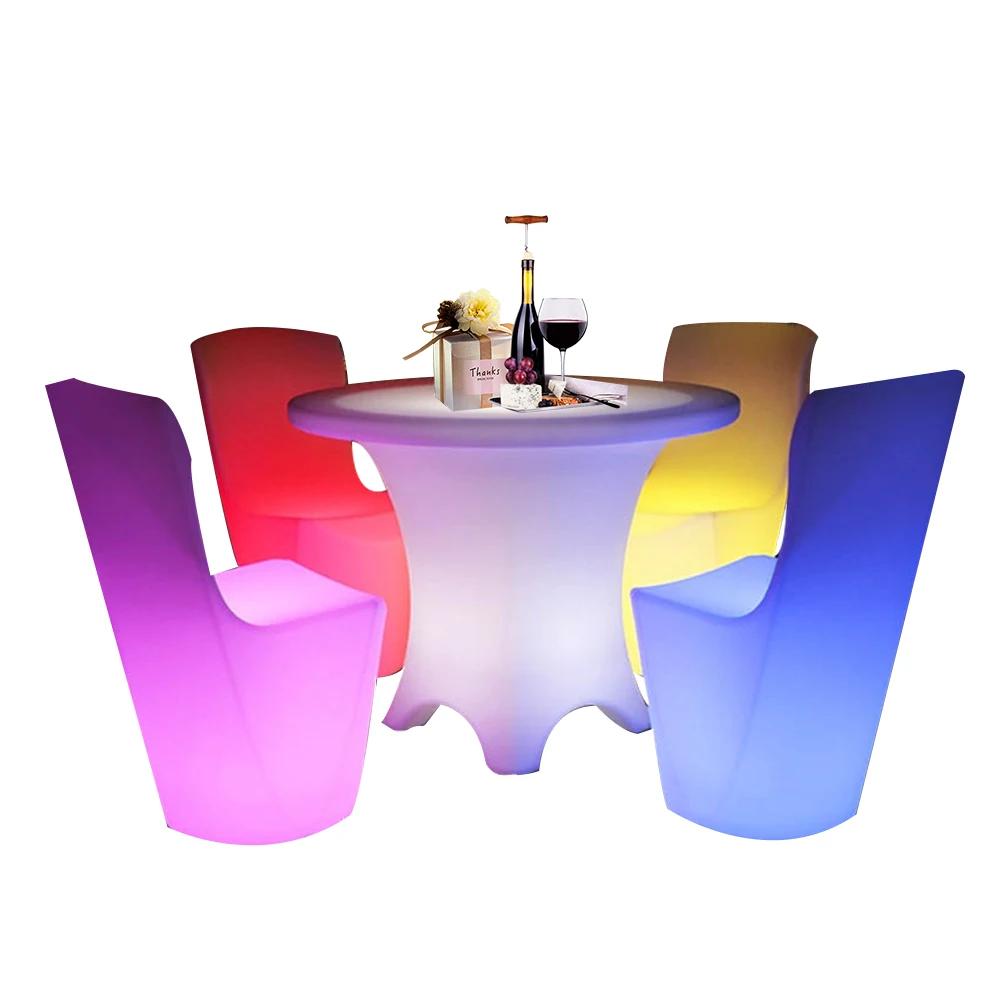 Portable LED bar nightclub furniture table rechargeable colorful illuminated PE led high bar table for party event