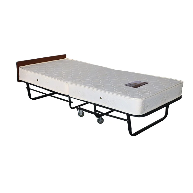 High Quality Hotel Hospital Office Home Guest Rollaway Portable Folded Metal Bed Frame Folding Bed with Memory Coconut Mattress