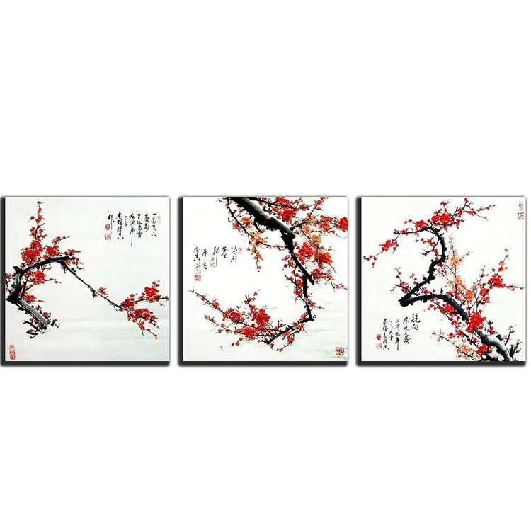 Traditional Chinese Plum Blossom Red Wall Art Home Decor