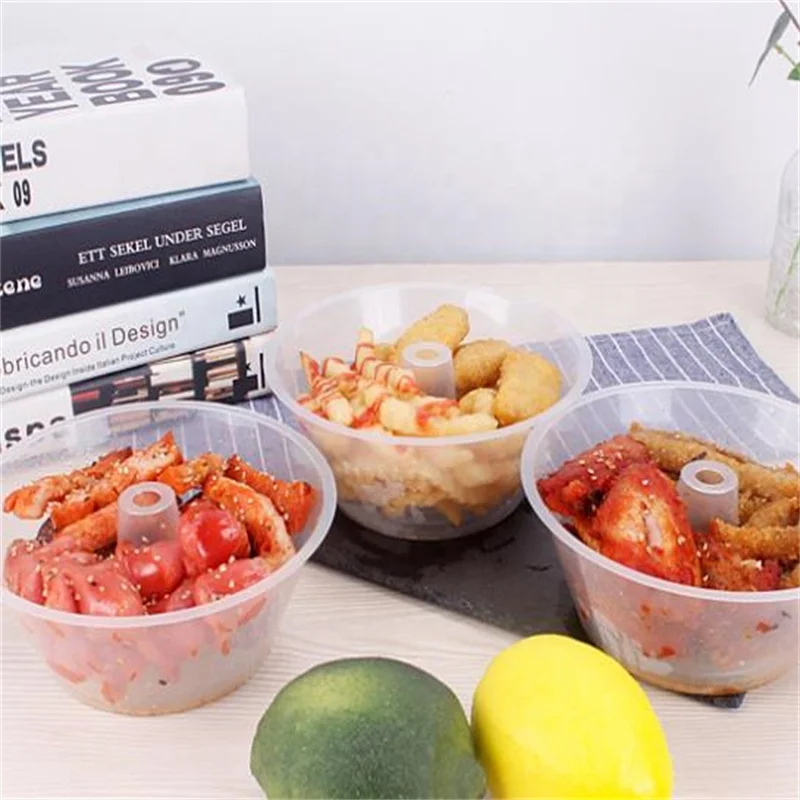 Togo Takeaway Clear 500ml Plastic Cup With Snack Dessert Bowl Tray On Top