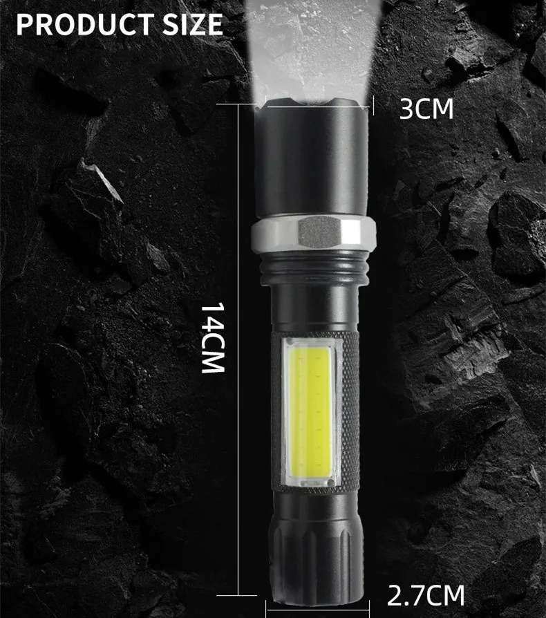 Portable Pocket  Flash light Rechargeable Aluminum Waterproof Zoomable  Mini Led Torch Lights for Camping