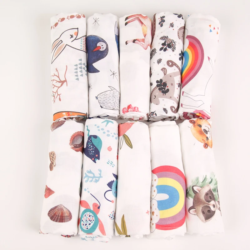 Private label Custom Print Swaddle Muslin Organic Cotton Baby Bamboo Infant Swaddle Blankets Wrap Baby