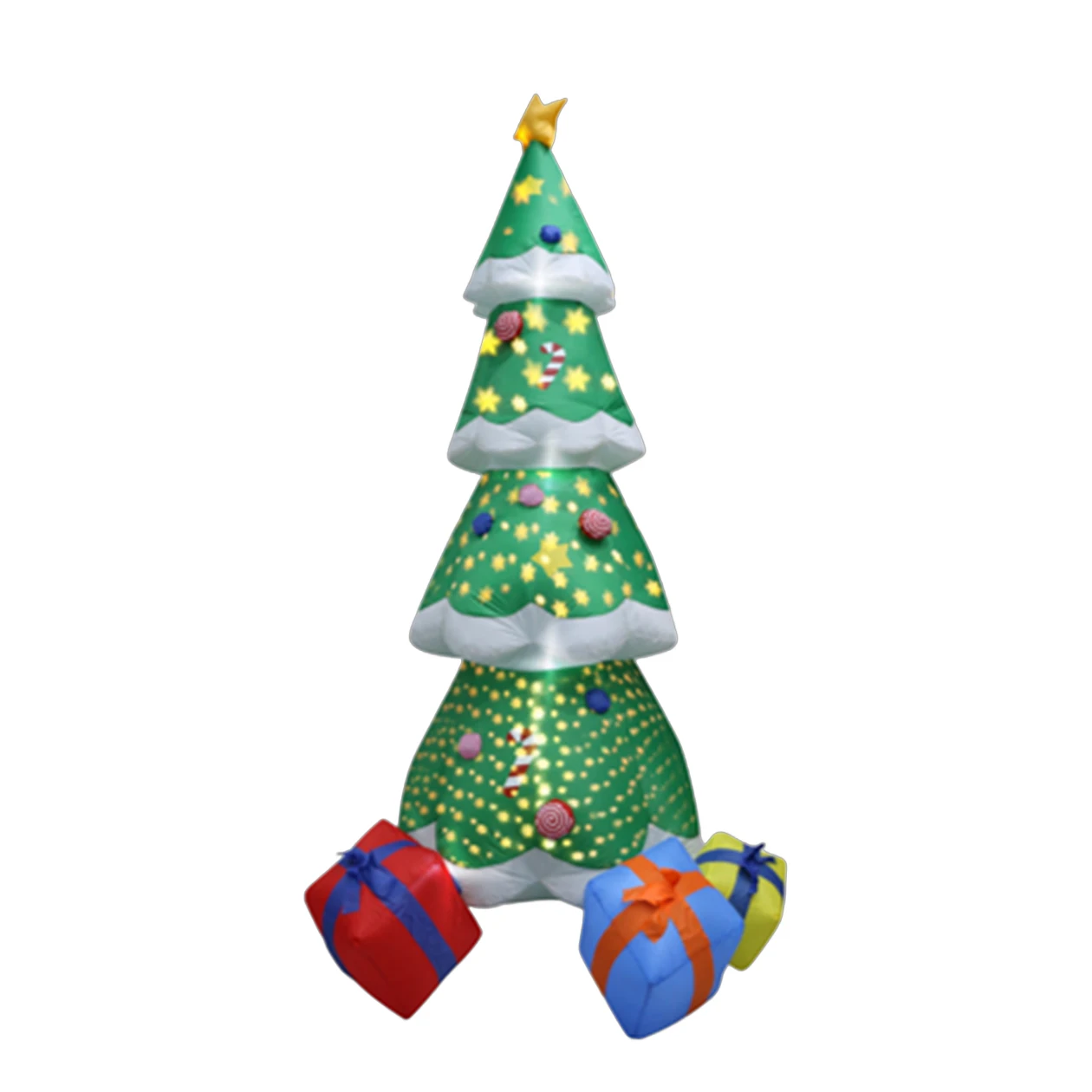 Factory Custom Outdoor Inflatable 7FT Green Christmas Tree Giftbox With Snowflake Projector lights