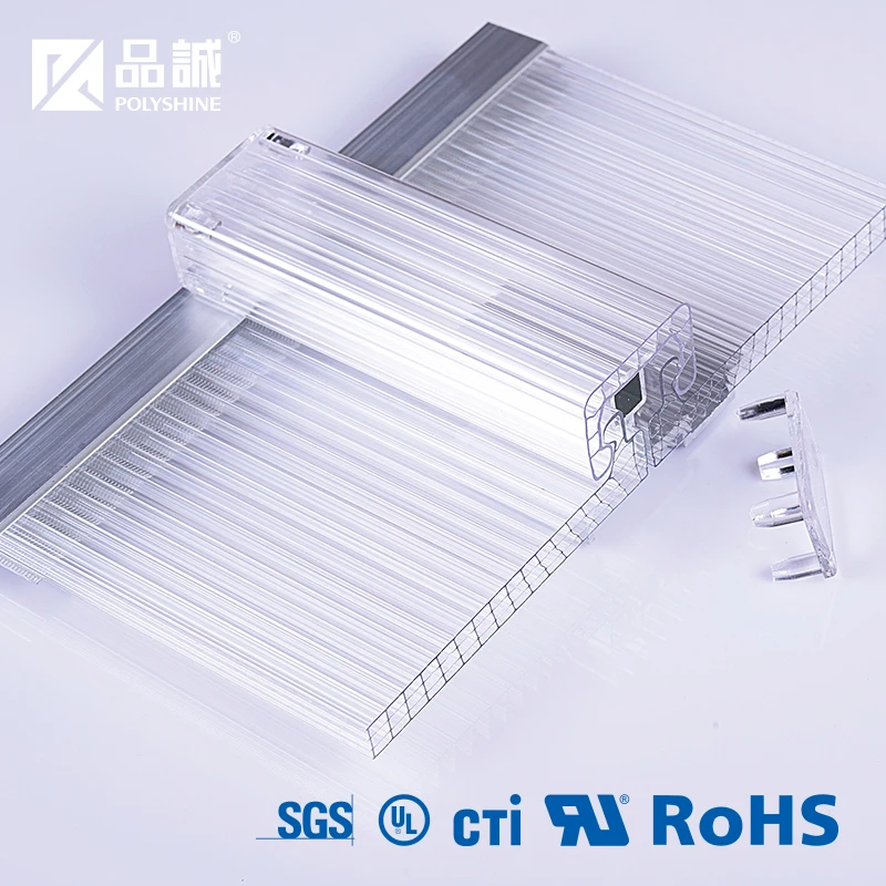 Plastic PC U lock  7-wall R-structure 20mm\22mm\25mm\30mm Polycarbonate hollow u -lock sheets