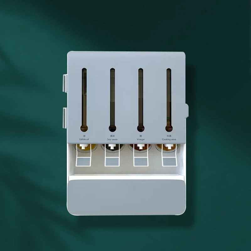 Home Kitchen Wall Mounted Plastic Press Faucet Seasoning Condiment Oil Liquid Dispenser Box Combination Spice Rack Organizer