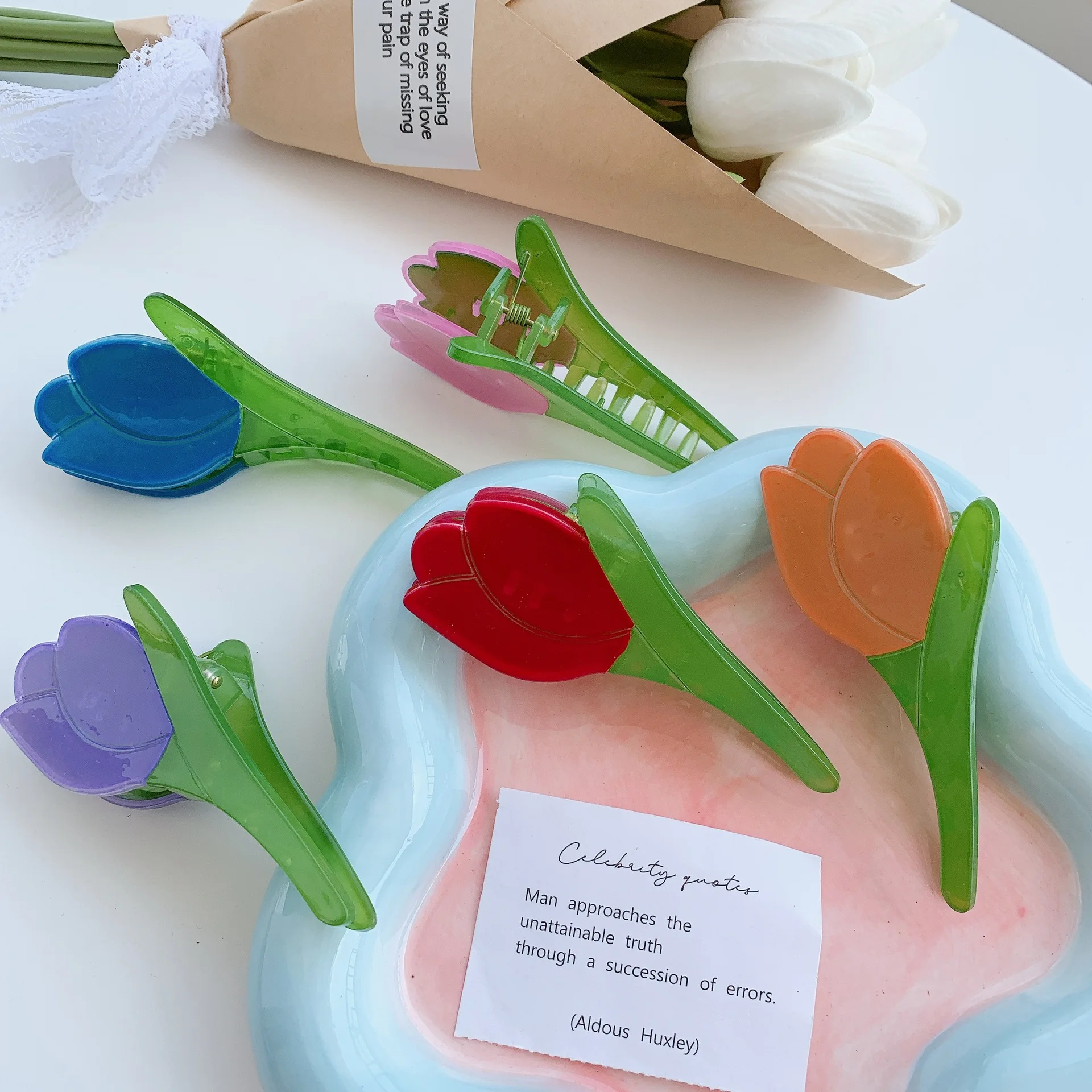 GIRLIZE Wholesale Korean Fashion 10cm Fancy Color Large Plastic Tulips Flower Hair Claw Clip Hair Accessories For Women 2022