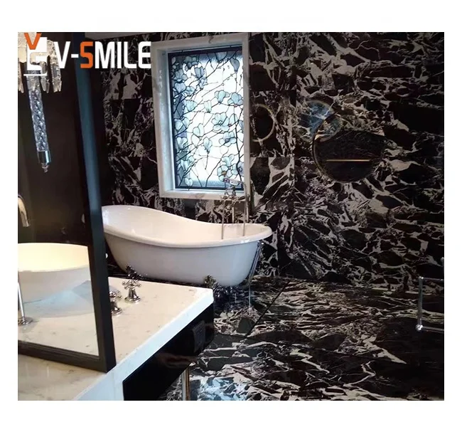 Fantasy Polished Black Marble Slabs Nero Grand Antique Marble For Interior Decoration