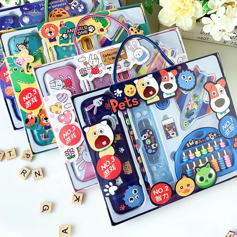 Hot Sale Popular Stationery For School Students Gift Sets Luxury Paper Box Cartoon Good Quality Stationery Sets