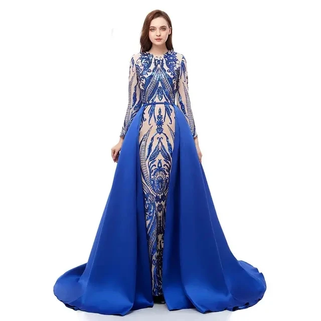 Vestidos De Festa sequin long sleeve gown party dresses women evening elegance dress with detachable train
